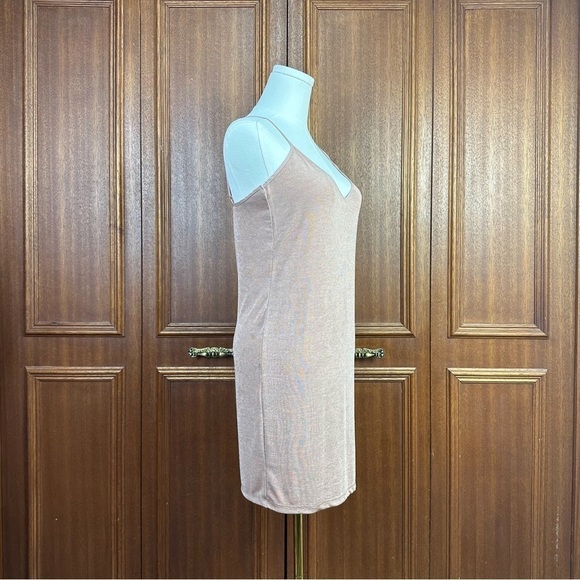 Zara Tan Silky Spaghetti Adjustable Strap Dress V-neckline Women Small - Picture 2 of 10